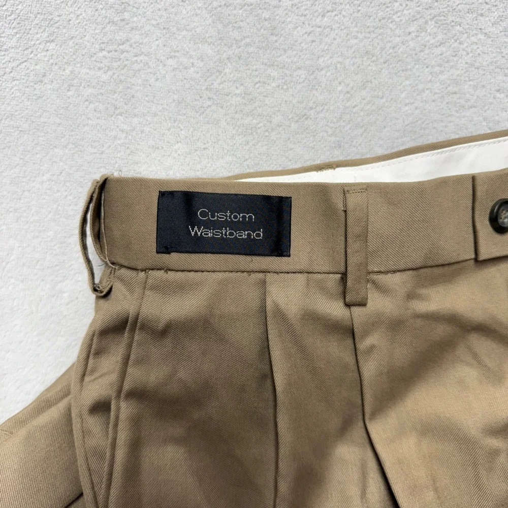 Dockers Mens Classic Fit Pleated Khaki Pants Tan Cuffed W36 L32